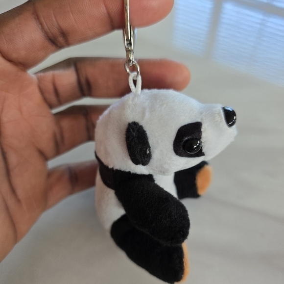 Panda keychain stuffed animal white black Plush keyholder New - Picture 2 of 8